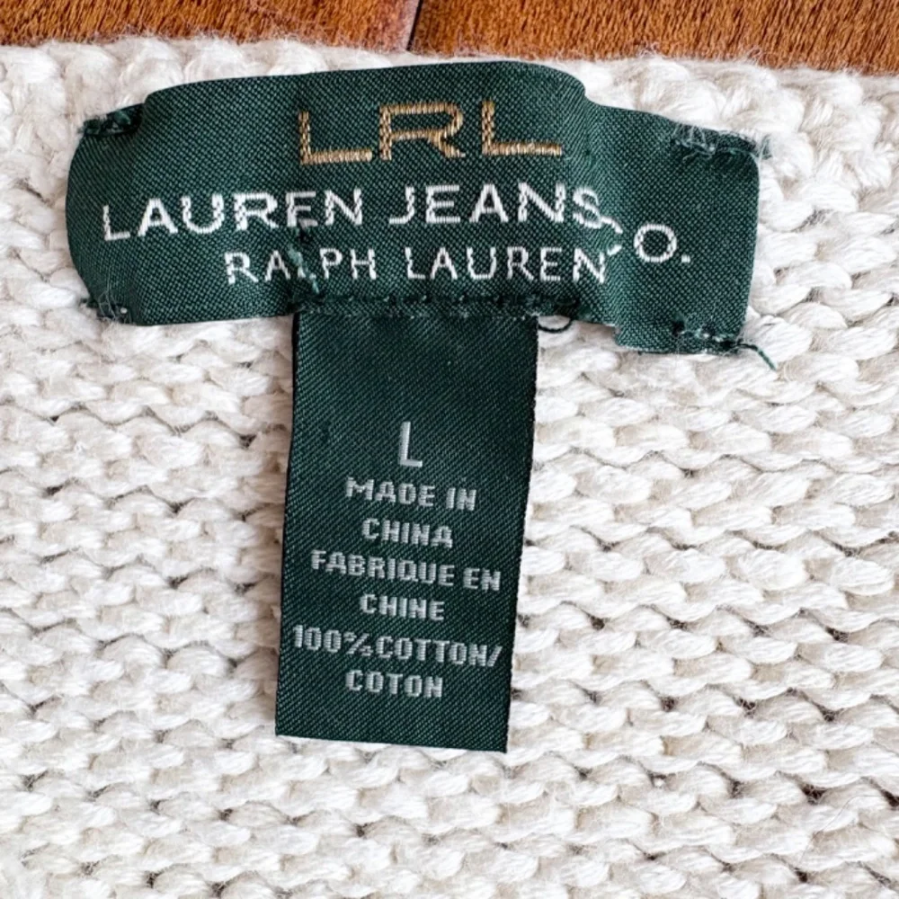 LRL Ralph Laurent Boat-Neck‎ Intarsia Sweater Womens L 100% Cotton